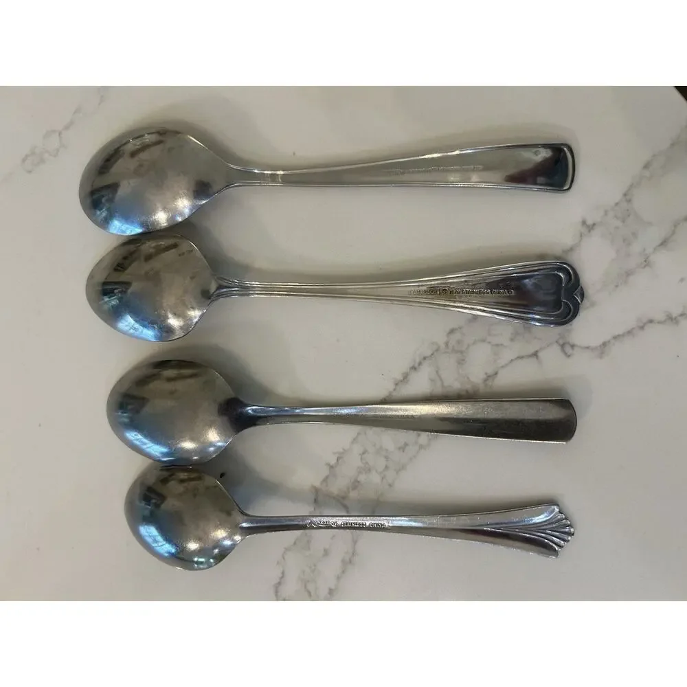 Vtg Lot of 4 Stainless‎ Dinner Spoons Assorted 8” Flatware Silverware